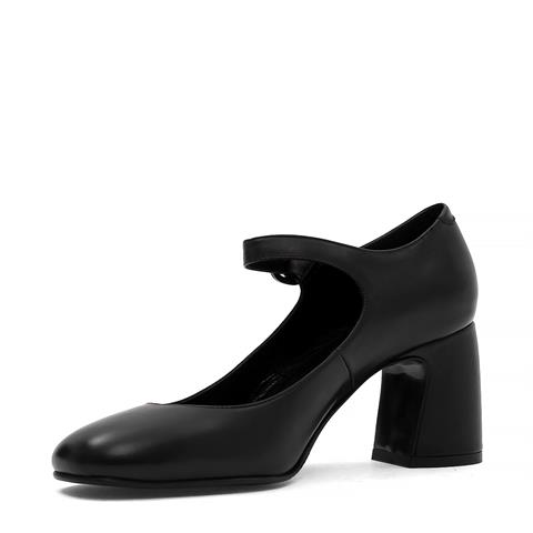 Kadın Siyah Kalın Topuklu Deri Klasik Ayakkabı