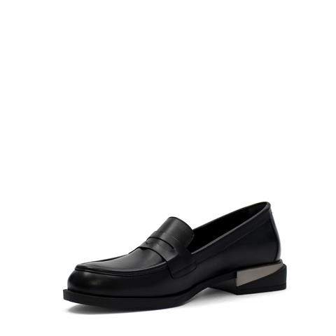 Kadın Siyah Kalın Topuklu Deri Loafer