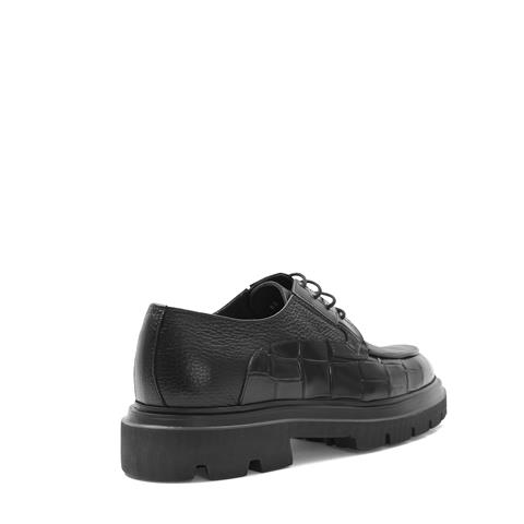 Erkek Siyah Bağcıklı Kalın Tabanlı Kroko Deri Günlük Ayakkabı