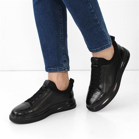Erkek Siyah Kalın Tabanlı Kroko Deri Sneaker