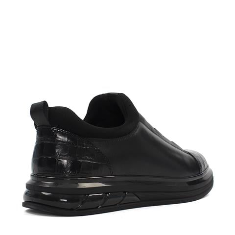 Erkek Siyah Kalın Tabanlı Kroko Deri Sneaker