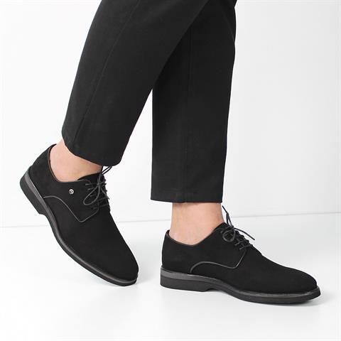 Erkek Siyah Bağcıklı Nubuk Deri Günlük Ayakkabı