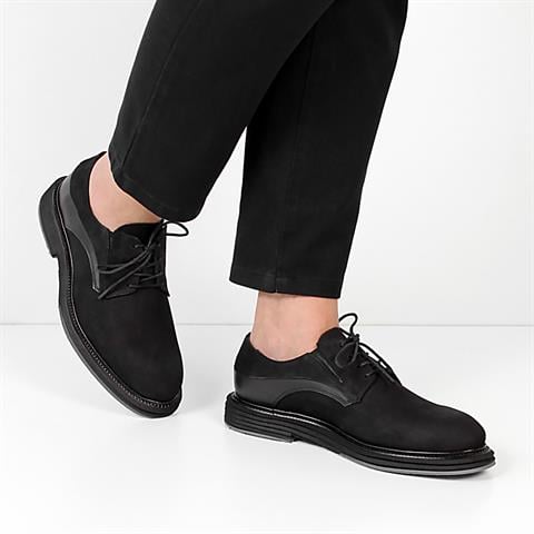 Erkek Siyah Bağcıklı Nubuk Deri Günlük Ayakkabı