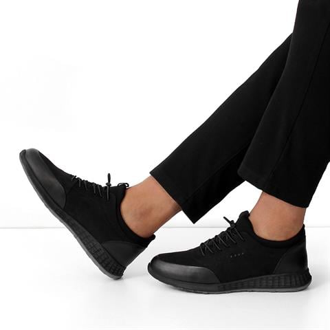 Erkek Siyah Bağcıklı Nubuk Deri Sneaker