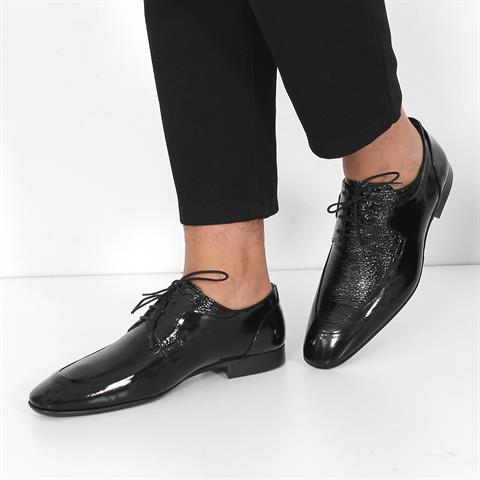 Erkek Siyah Bağcıklı Rugan Deri Klasik Ayakkabı