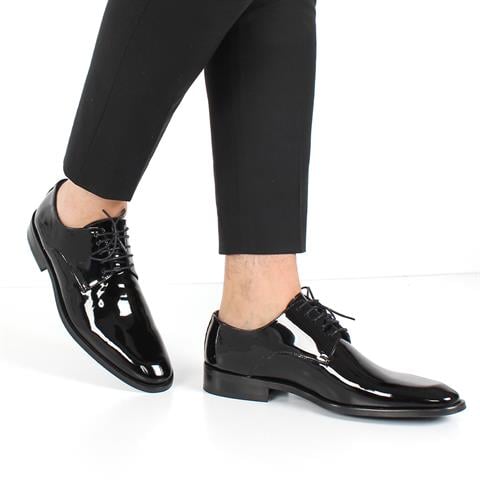 Erkek Siyah Bağcıklı Rugan Deri Klasik Ayakkabı