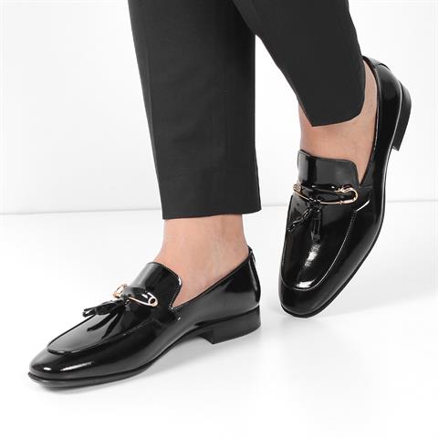 Erkek Siyah Rugan Deri Loafer