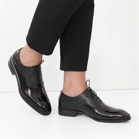 Erkek Siyah Bağcıklı Rugan Deri Klasik Ayakkabı