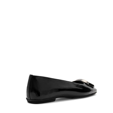 Kadın Siyah Tokalı Rugan Deri Babet