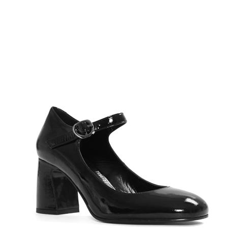 Kadın Siyah Kalın Topuklu Rugan Deri Klasik Ayakkabı