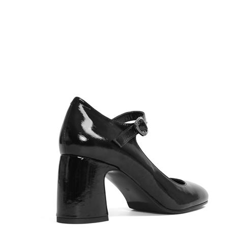 Kadın Siyah Kalın Topuklu Rugan Deri Klasik Ayakkabı