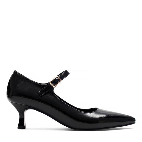 Kadın Siyah İnce Topuklu Rugan Deri Klasik Ayakkabı