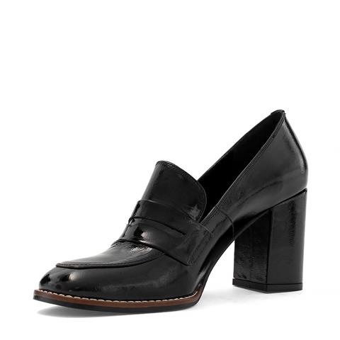 Kadın Siyah Kalın Topuklu Rugan Deri Klasik Ayakkabı