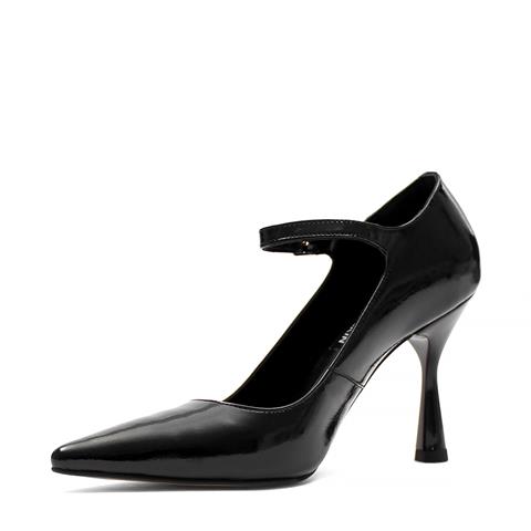 Kadın Siyah İnce Topuklu Rugan Deri Klasik Ayakkabı