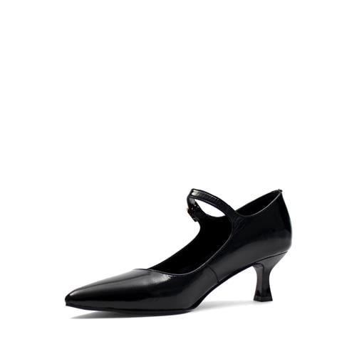 Kadın Siyah İnce Topuklu Rugan Deri Klasik Ayakkabı