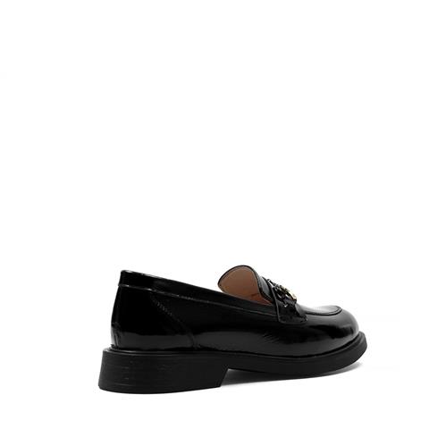 Kadın Siyah Tokalı Rugan Deri Loafer