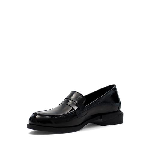 Kadın Siyah Kalın Topuklu Rugan Deri Loafer