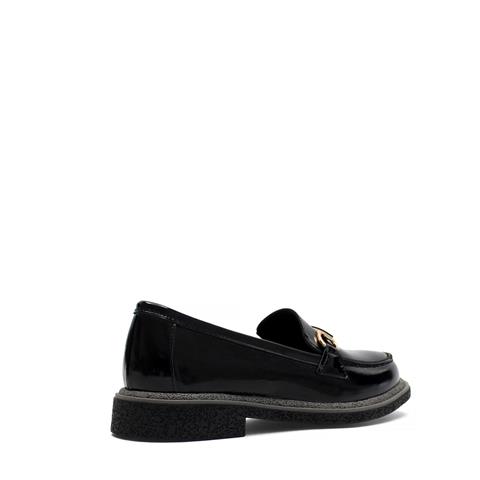 Kadın Siyah Tokalı Rugan Deri Loafer