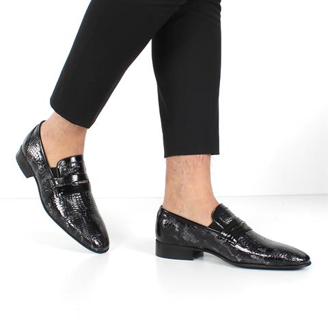 Erkek Siyah Kroko Rugan Deri Loafer