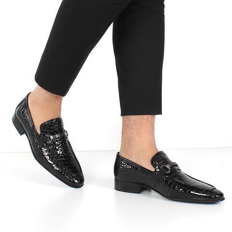 Erkek Siyah Kroko Rugan Deri Loafer
