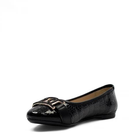 Kadın Siyah Tokalı Rugan Deri Babet