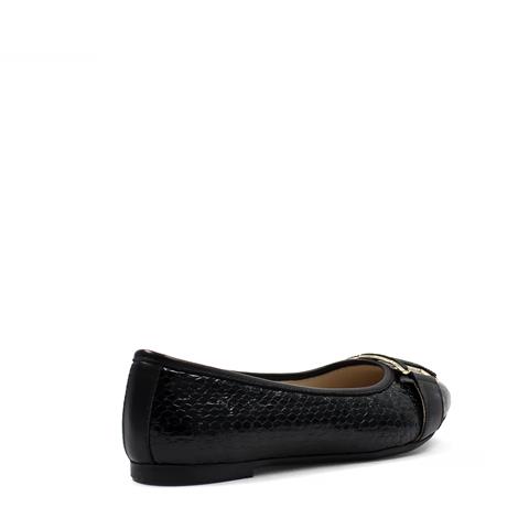 Kadın Siyah Tokalı Rugan Deri Babet