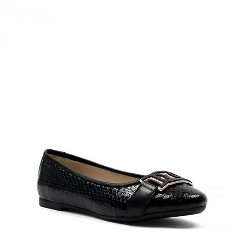 Kadın Siyah Tokalı Rugan Deri Babet