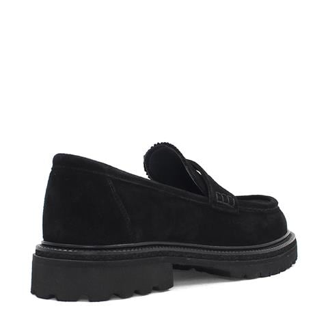 Erkek Siyah Kalın Tabanlı Süet Deri Loafer