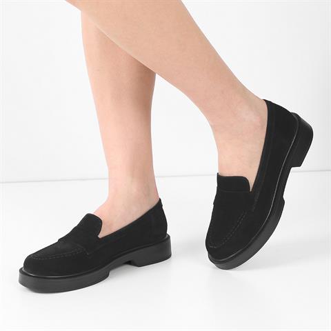 Kadın Siyah Süet Deri Loafer