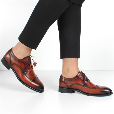 Erkek Taba Bağcıklı Deri Klasik Ayakkabı