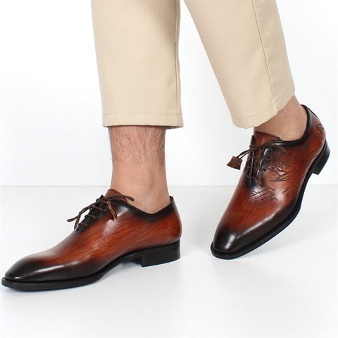 Erkek Taba Bağcıklı Deri Klasik Ayakkabı