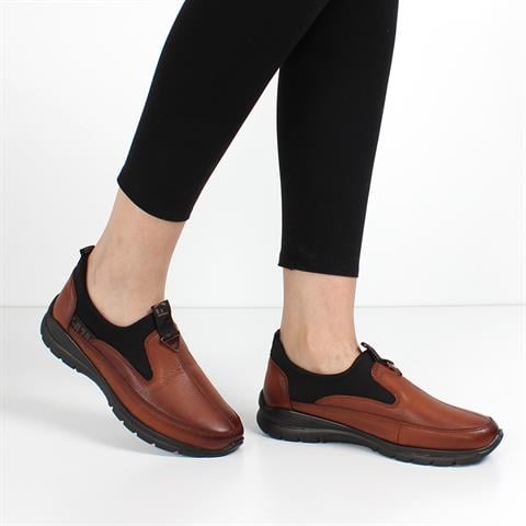 Kadın Taba Tokalı Deri Ayakkabı