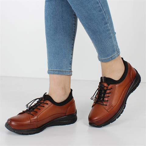 Kadın Taba Bağcıklı Deri Ayakkabı