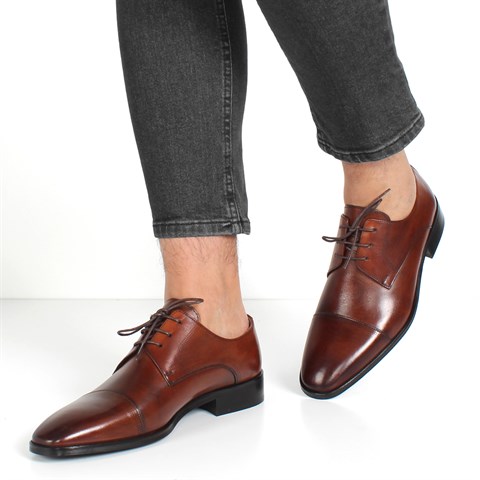 Erkek Taba Bağcıklı Deri Klasik Ayakkabı