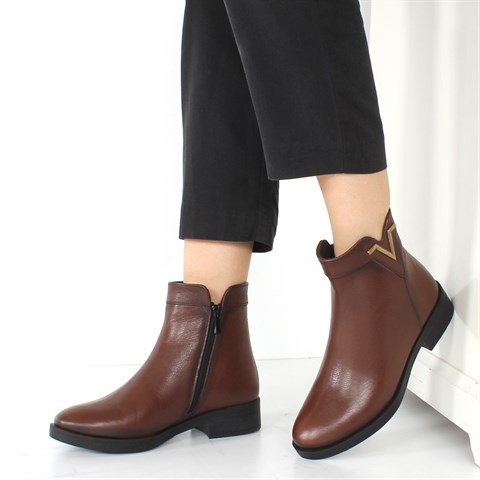 Kadın Taba Fermuarlı Kısa Deri Bot