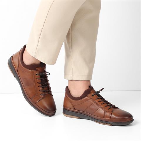 Erkek Taba Bağcıklı Deri Günlük Ayakkabı