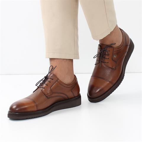 Erkek Taba Bağcıklı Kalın Tabanlı Deri Günlük Ayakkabı