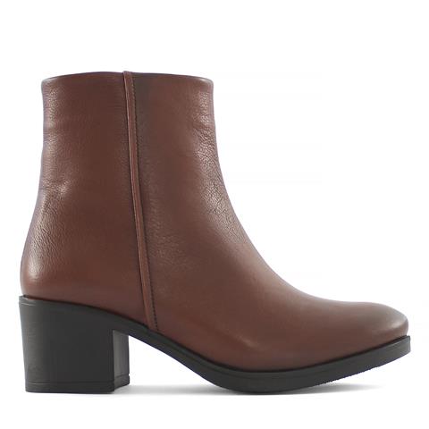 Kadın Taba Fermuarlı Kalın Topuklu Deri Bot