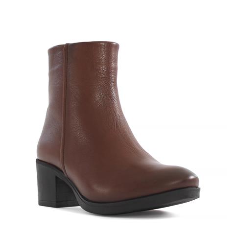 Kadın Taba Fermuarlı Kalın Topuklu Deri Bot