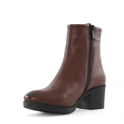 Kadın Taba Fermuarlı Kalın Topuklu Deri Bot