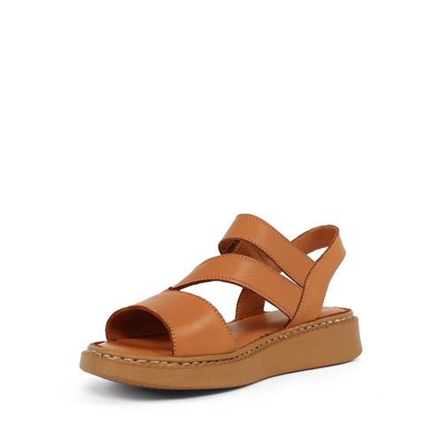 Kadın Taba Bilekten Cırt Cırtlı Deri Sandalet