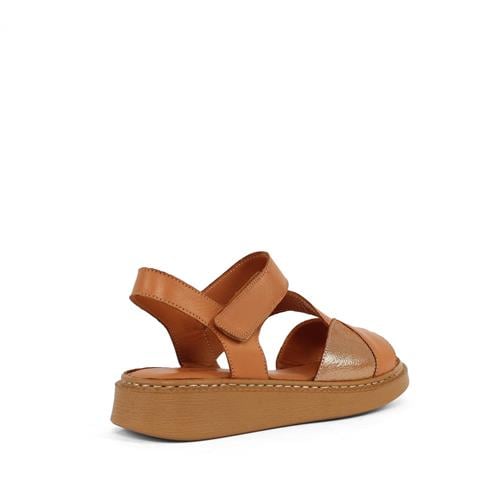 Kadın Taba Bilekten Cırt Cırtlı Deri Sandalet