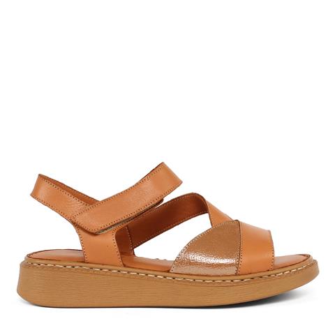 Kadın Taba Bilekten Cırt Cırtlı Deri Sandalet