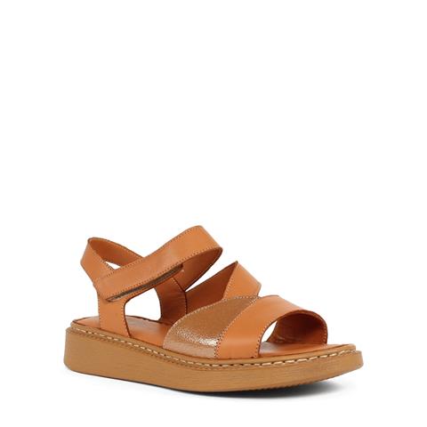Kadın Taba Bilekten Cırt Cırtlı Deri Sandalet