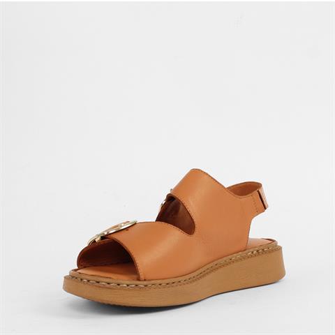 Kadın Taba Çift Tokalı Deri Sandalet