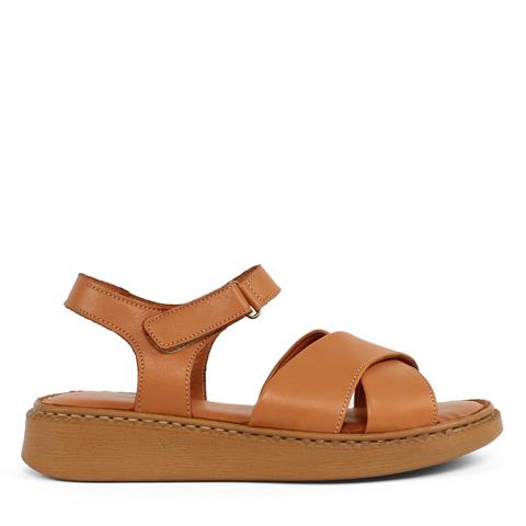 Kadın Taba Bilekten Cırt Cırtlı Deri Sandalet