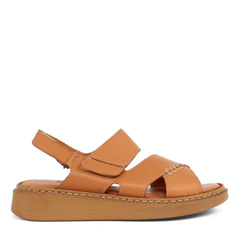 Kadın Taba Bilekten Cırt Cırtlı Deri Sandalet