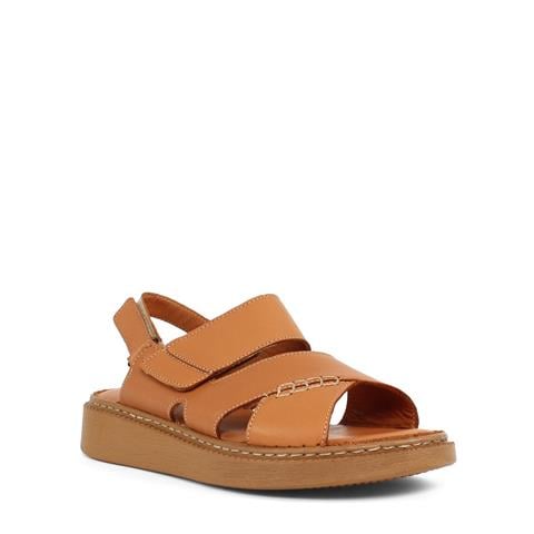 Kadın Taba Bilekten Cırt Cırtlı Deri Sandalet