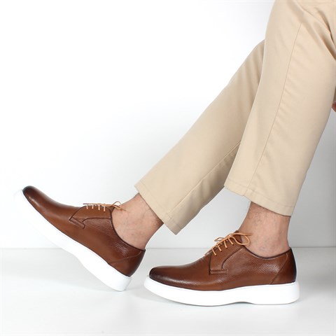 Erkek Taba Bağcıklı Kalın Tabanlı Deri Günlük Ayakkabı