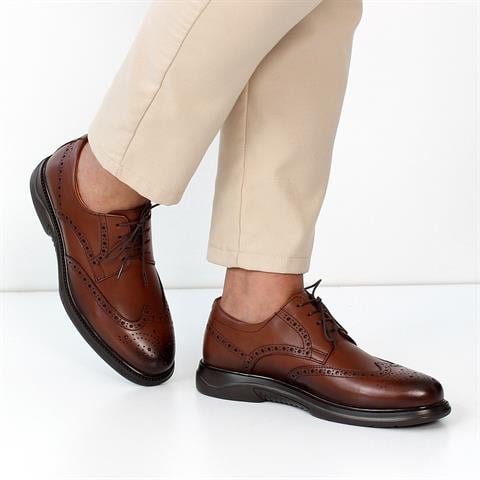 Erkek Taba Bağcıklı Deri Günlük Ayakkabı